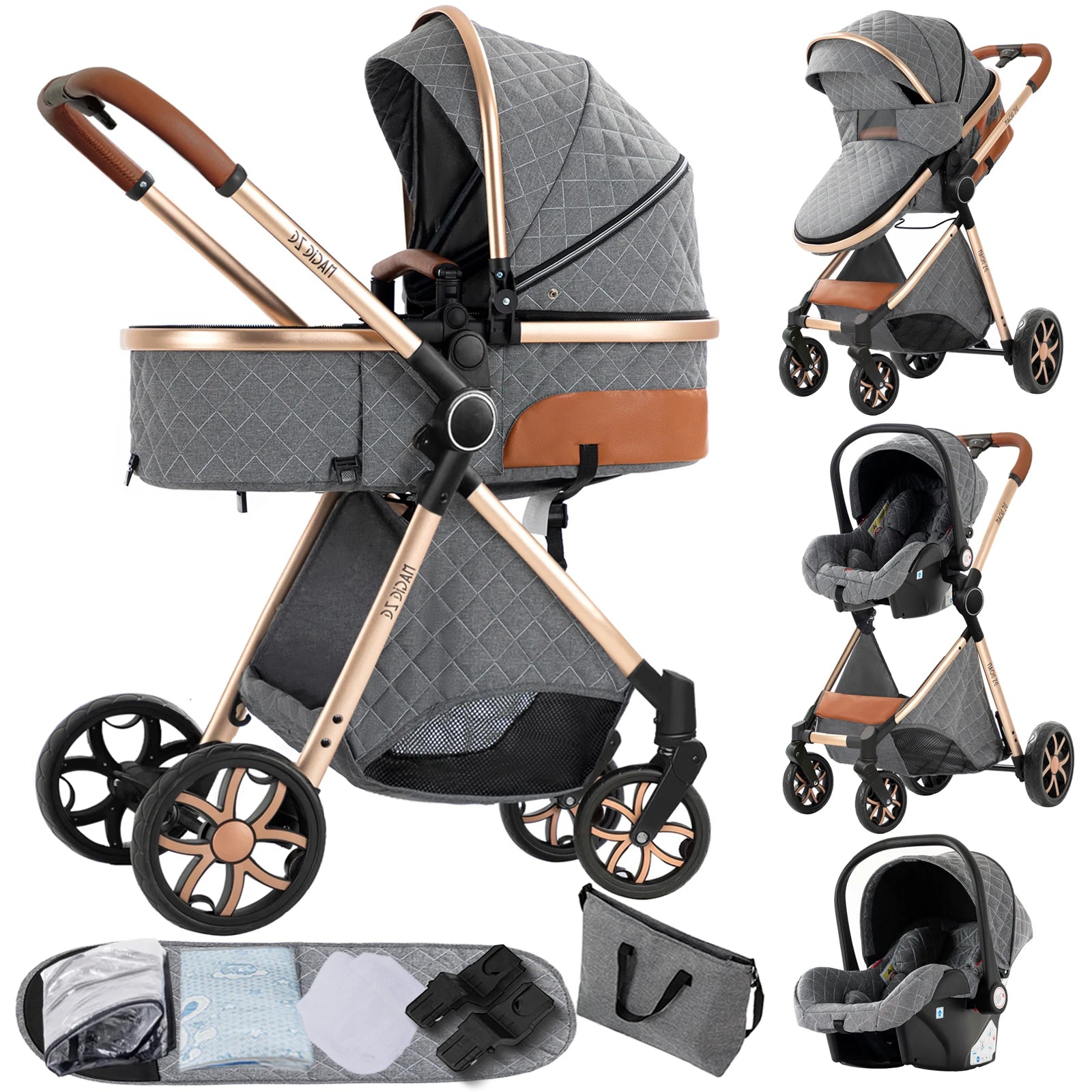 Combo de Cochecito de Bebé con Silla de Auto | Cochecito 3 en 1 Ligero de Cuatro Ruedas para Recién Nacidos y Niños Pequeños