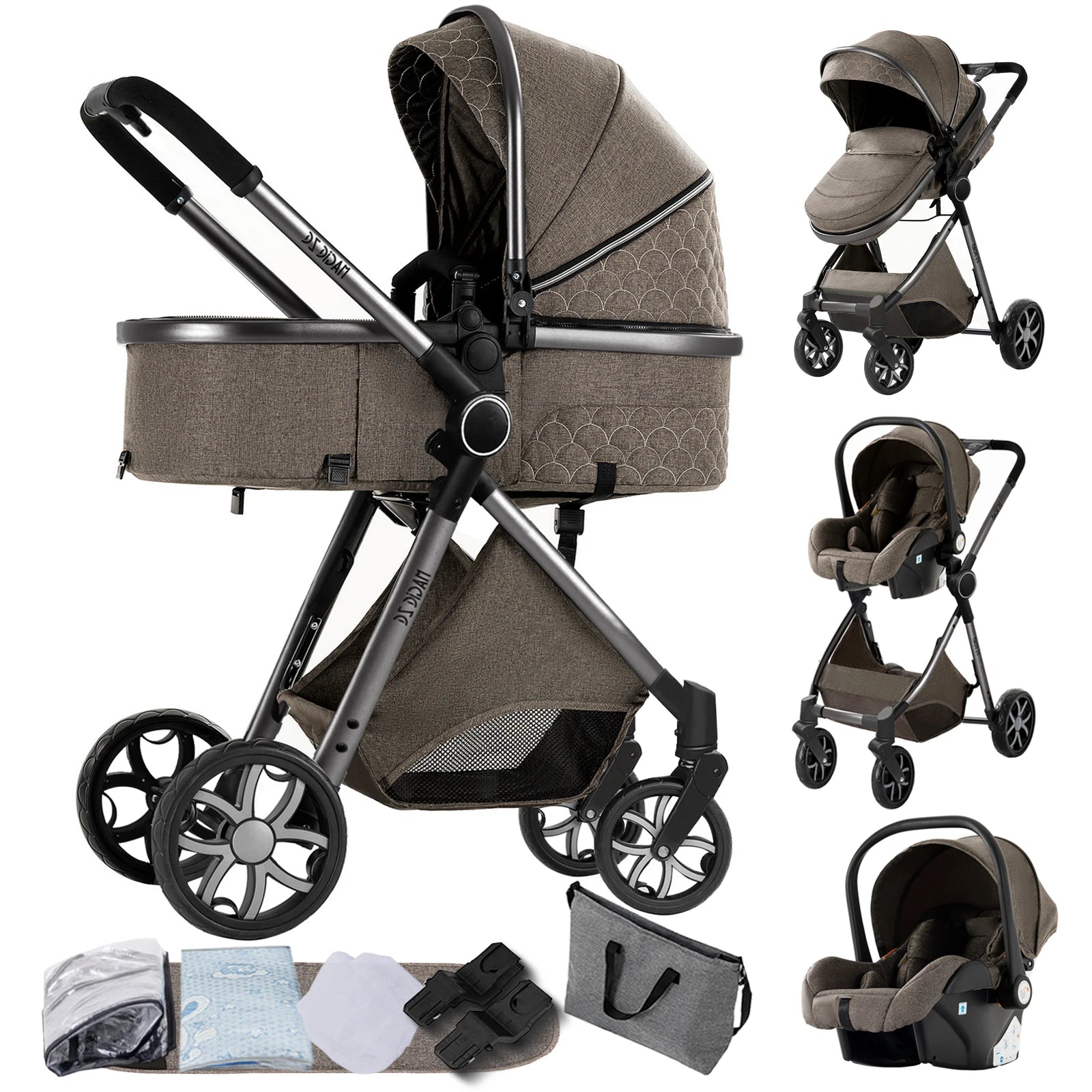 Combo de Cochecito de Bebé con Silla de Auto | Cochecito 3 en 1 Ligero de Cuatro Ruedas para Recién Nacidos y Niños Pequeños