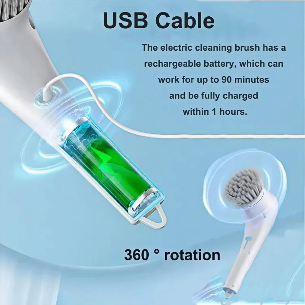 Cepillo Eléctrico de Limpieza Multifuncional 5 en 1 para Cocina y Baño, Automático, Inalámbrico y Recargable
