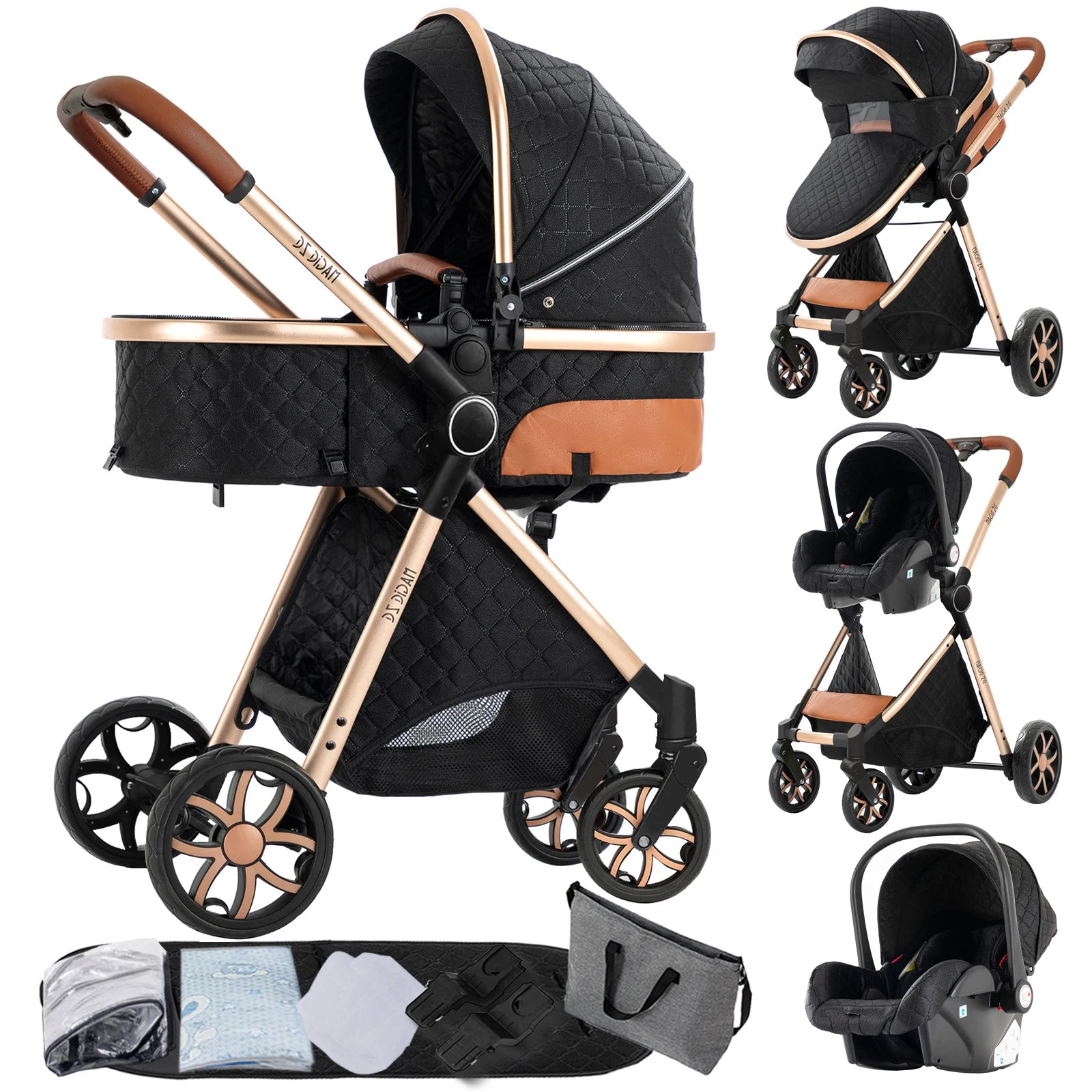 Combo de Cochecito de Bebé con Silla de Auto | Cochecito 3 en 1 Ligero de Cuatro Ruedas para Recién Nacidos y Niños Pequeños