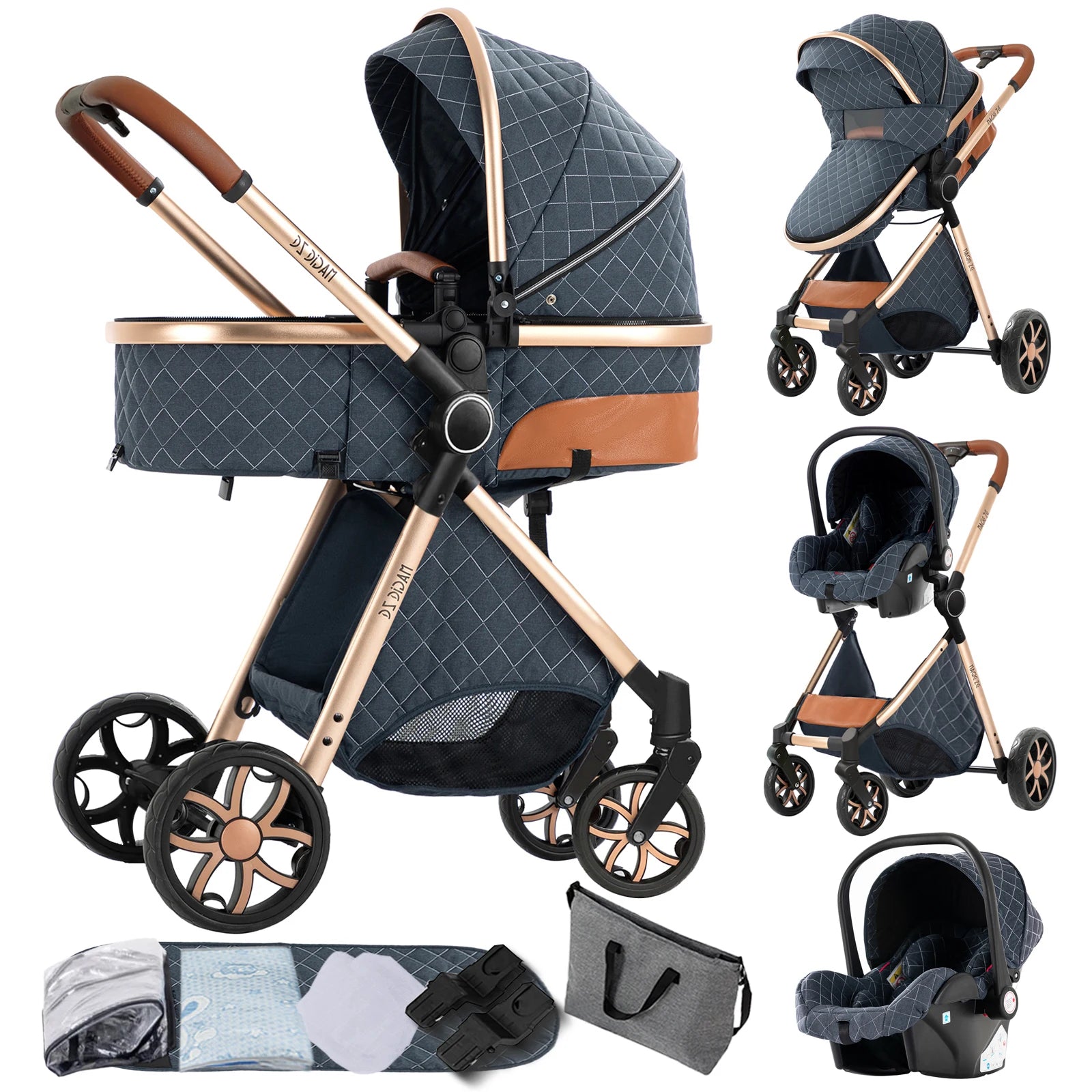 Combo de Cochecito de Bebé con Silla de Auto | Cochecito 3 en 1 Ligero de Cuatro Ruedas para Recién Nacidos y Niños Pequeños